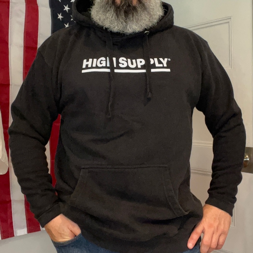 Large Black hoodie, soft and comfy, fits loose.